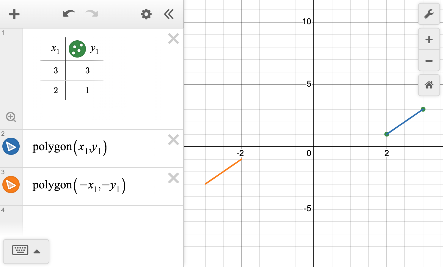 A screenshot of the Desmos graphing calculator showing how to transform a line segment using a coordinate mapping. Ask your teacher for more information.