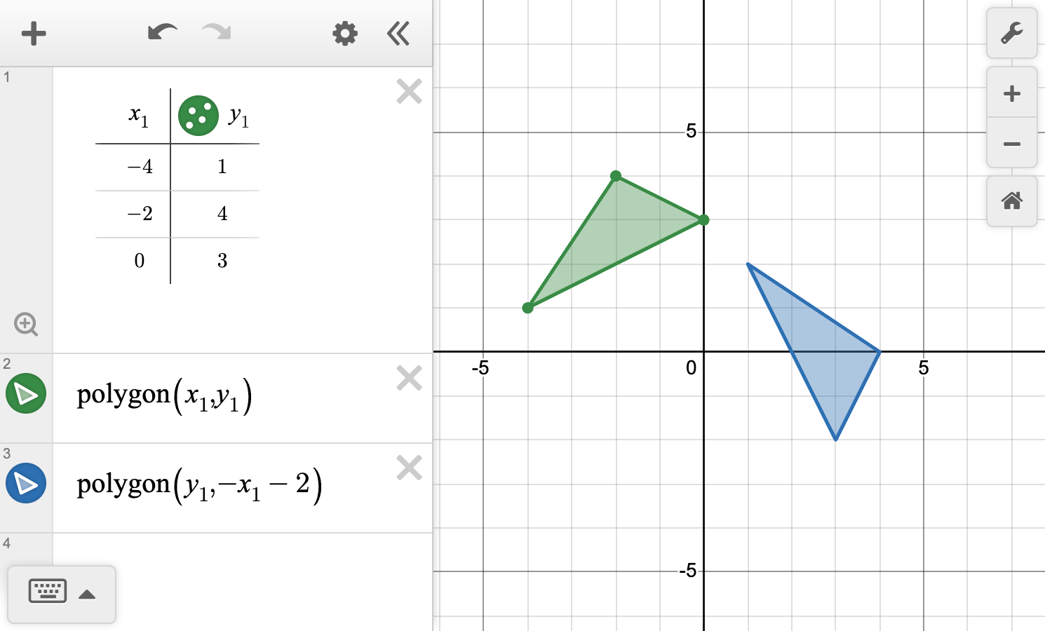 A screenshot of the Desmos graphing calculator showing how to plot and transform a polygon using a coordinate mapping. Ask your teacher for more information.