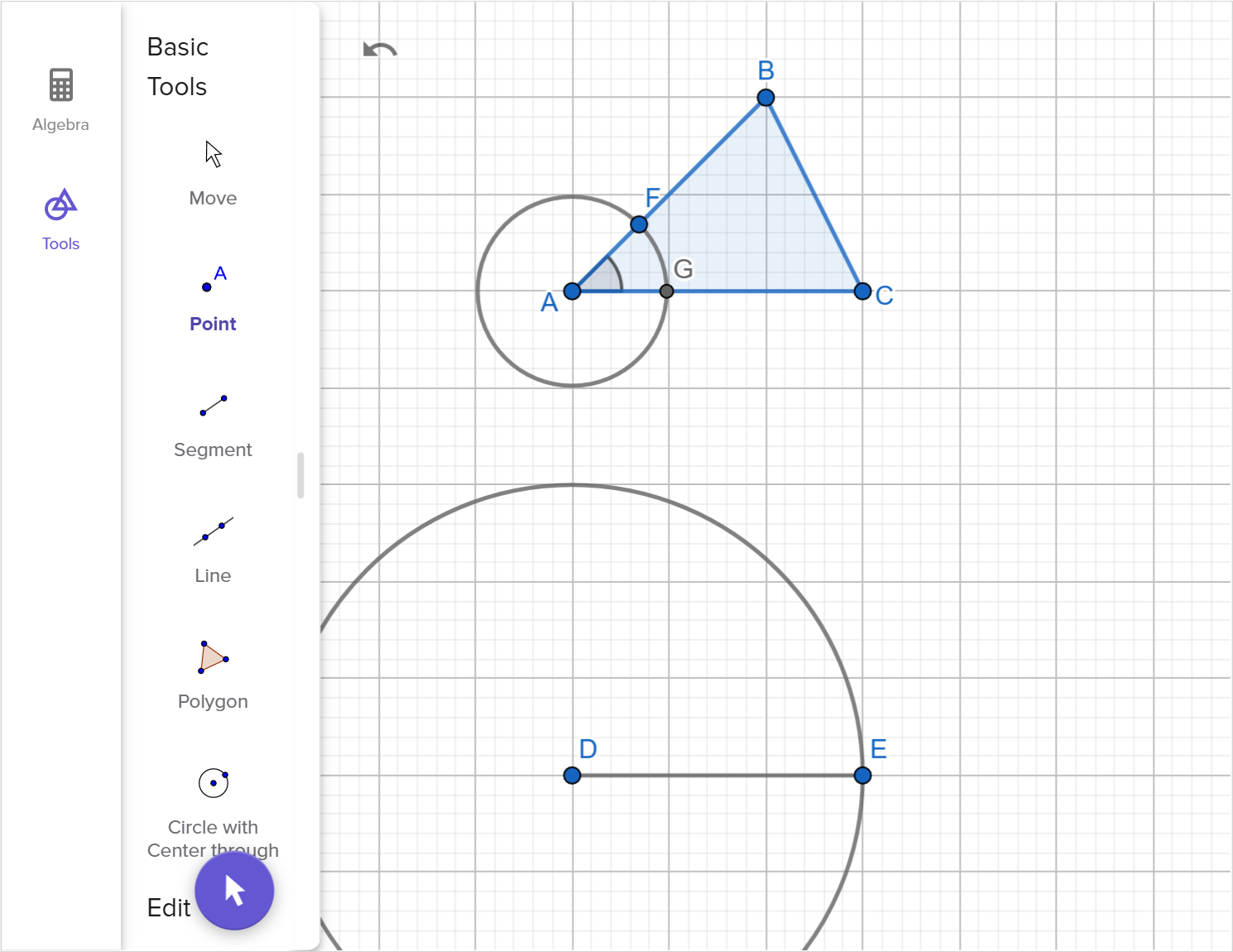 A screenshot of the GeoGebra geometry tool showing how to construct a copy of triangle A B C using two sides and included angle. Speak to your teacher for more details.