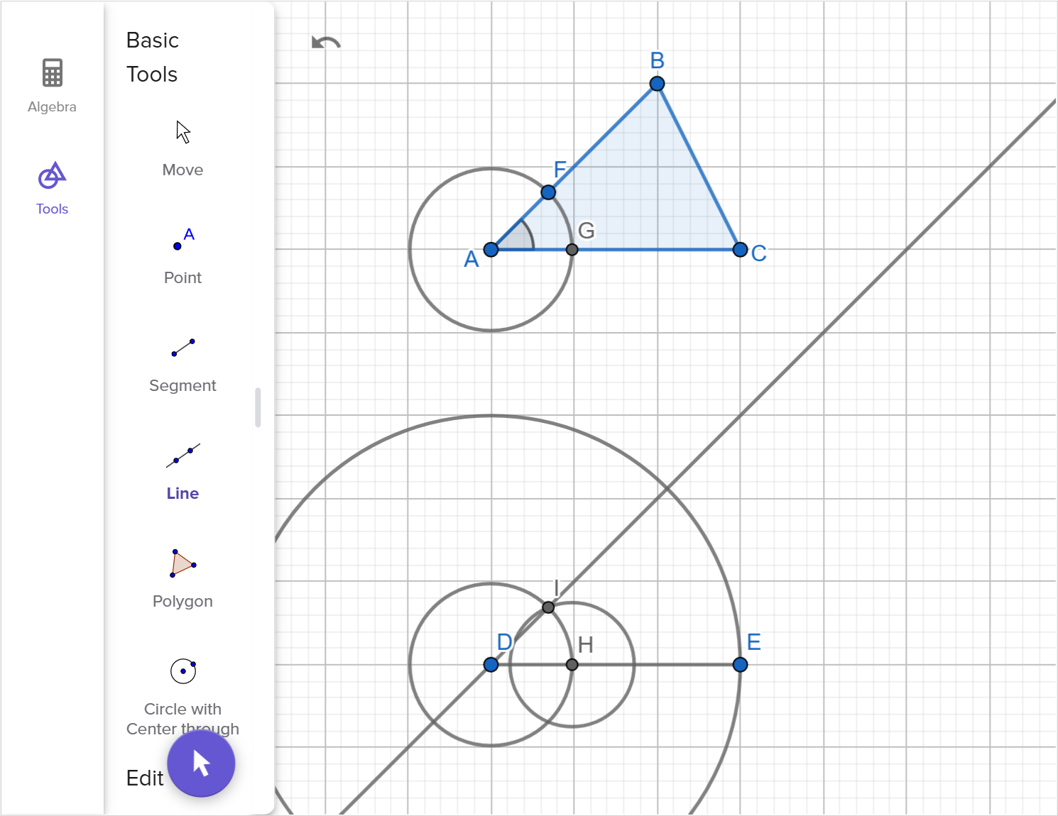 A screenshot of the GeoGebra geometry tool showing how to construct a copy of triangle A B C using two sides and included angle. Speak to your teacher for more details.