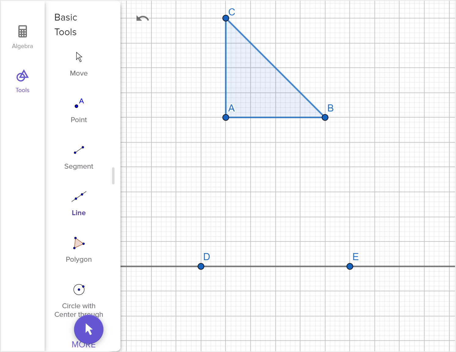 A screenshot of the GeoGebra geometry tool showing how to create a copy of right triangle A B C. Speak to your teacher for more details.