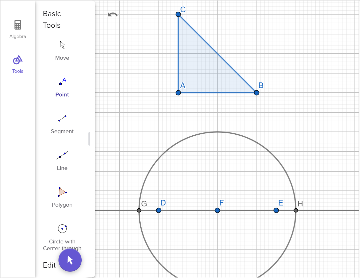 A screenshot of the GeoGebra geometry tool showing how to create a copy of right triangle A B C. Speak to your teacher for more details.