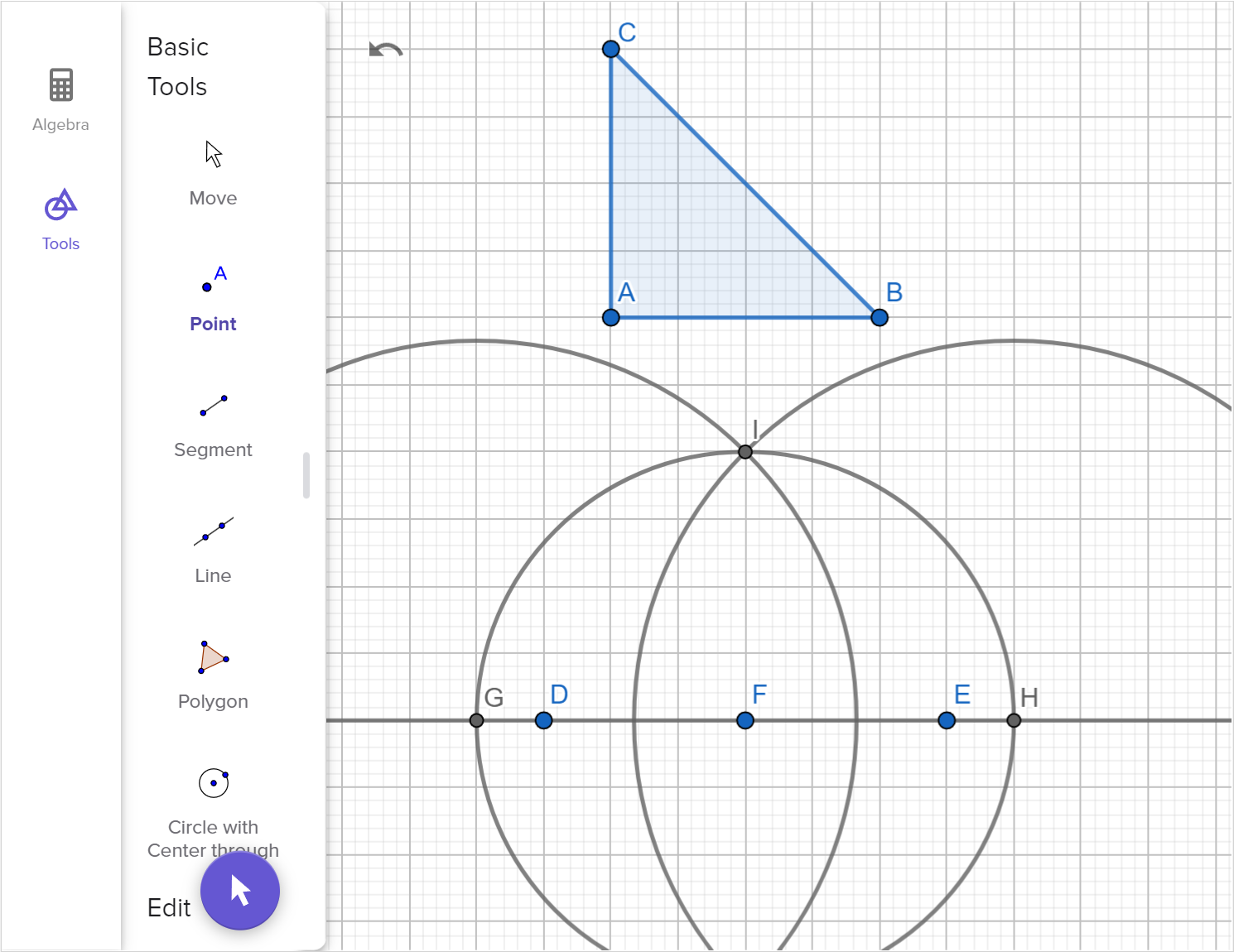 A screenshot of the GeoGebra geometry tool showing how to create a copy of right triangle A B C. Speak to your teacher for more details.