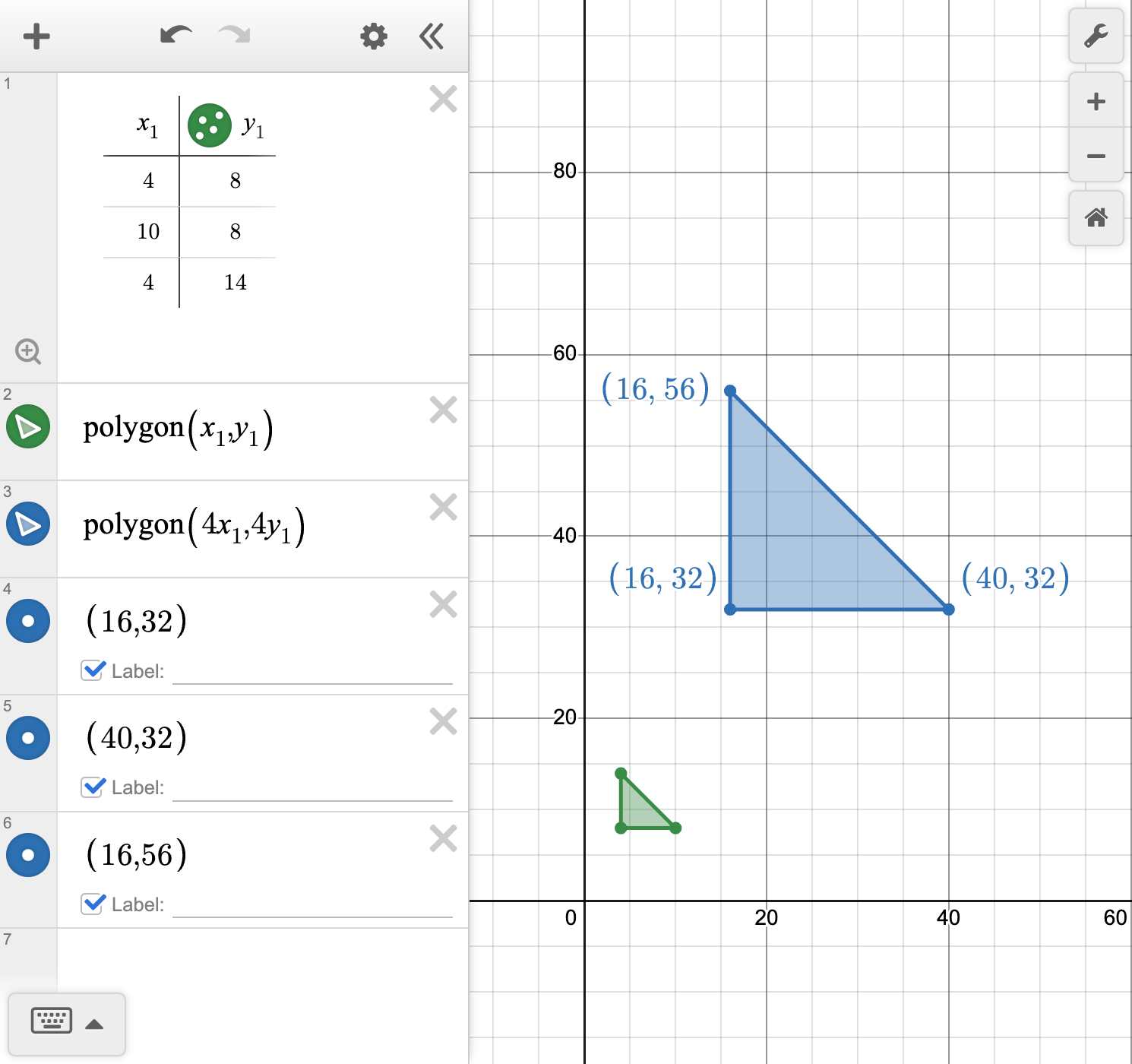 A screenshot of the Desmos graphing calculator showing how to transform a polygon using coordinate notation. Ask your teacher for more information.