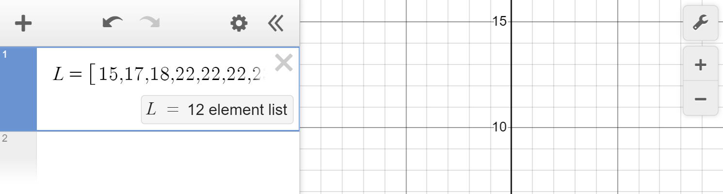 A screenshot of the Desmos graphing calculator showing how to enter a given data set. Speak to your teacher for more details.