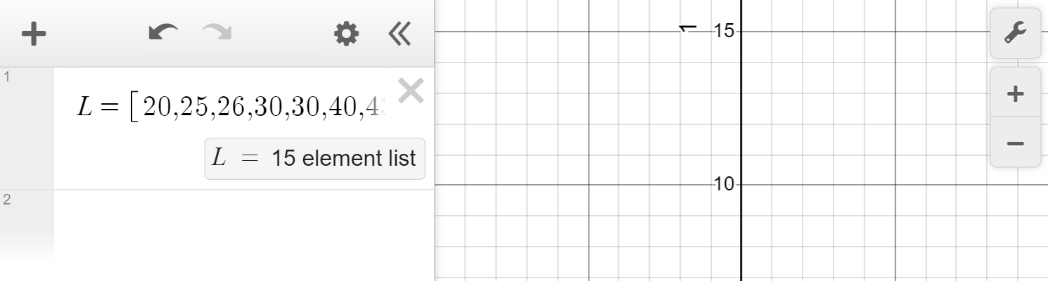 A screenshot of the Desmos graphing calculator showing how to enter a given data set. Speak to your teacher for more details.